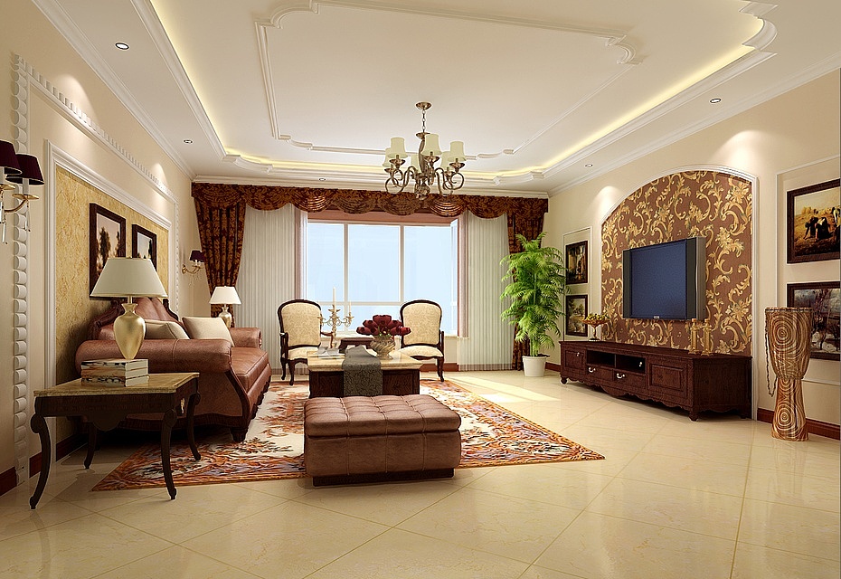 别墅古典客厅装修设计效果图 别墅古典客厅装修设计效果图